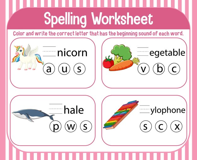 Spelling worksheet template for kids