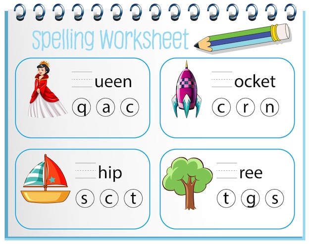 Spelling worksheet template for kids