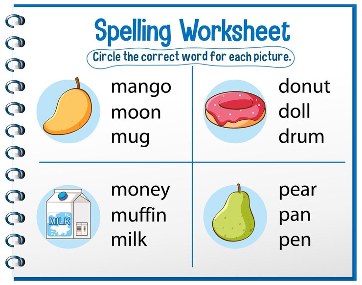 मुफ़्त वेक्टर spelling worksheet template for kids