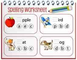 Free vector spelling worksheet template for kids