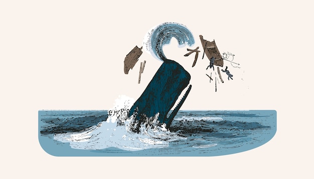 Бесплатное векторное изображение Кашалота, атакуя рыболовную лодку