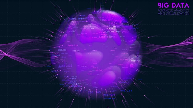Spherical data cloud visualization 3D big data scientific processing Futuristic HUD or UI mainframe screen Technological data clusters analysis Intricate information connections