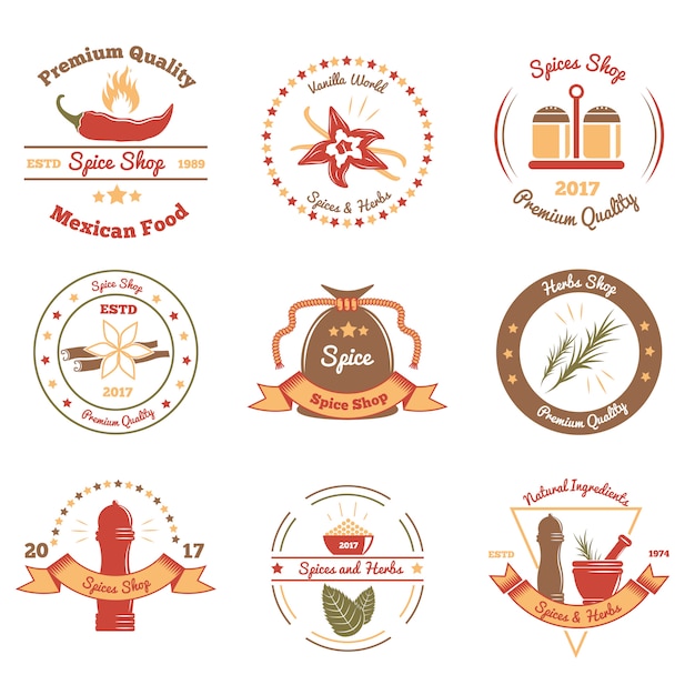 Spices And Herbs Colored Emblems