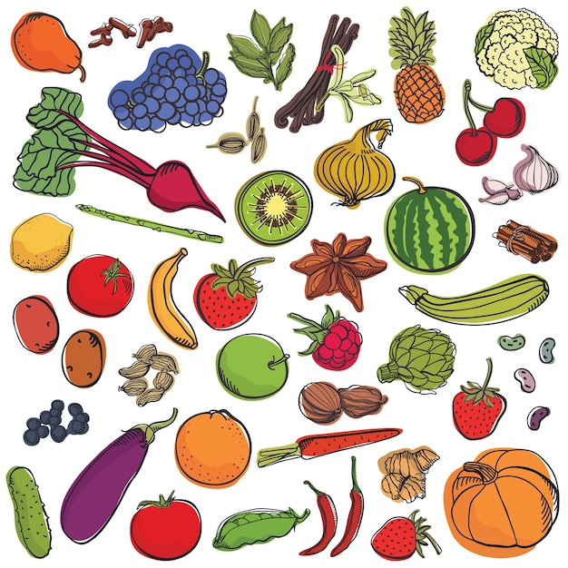 Специи и овощи и фрукты большой набор