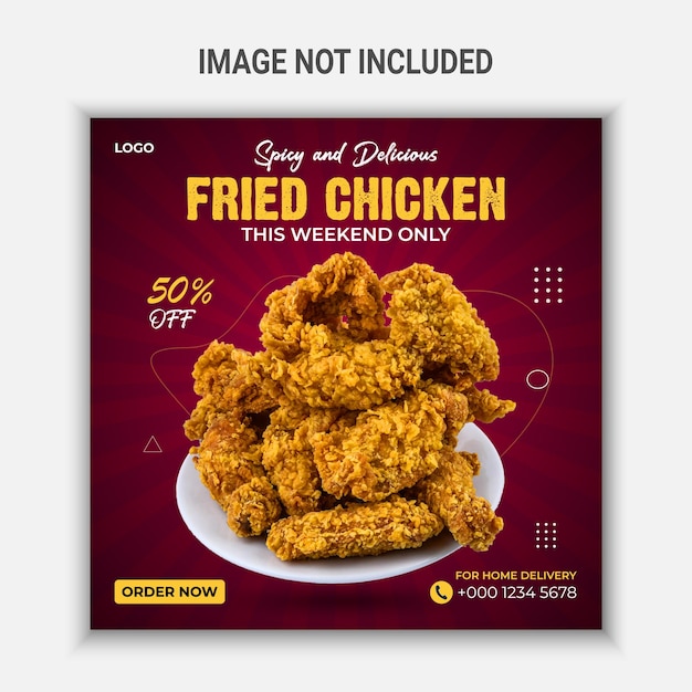 Spicy and delicious fried chicken social media post template
