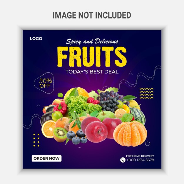 Spicy and delicious fruits social media banner design