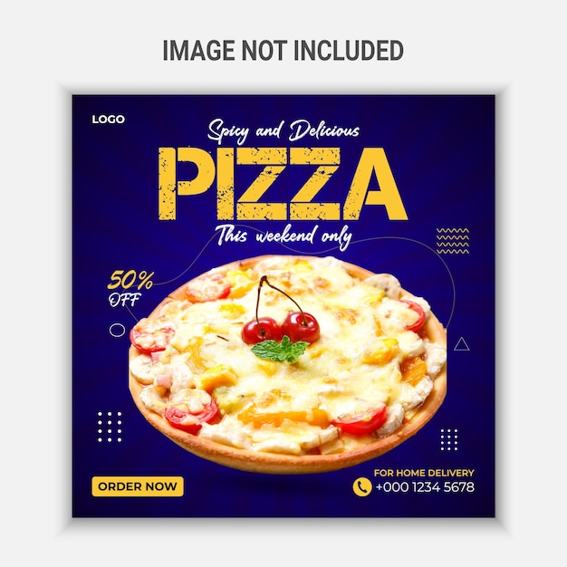 Spicy and delicious pizza social media post template design