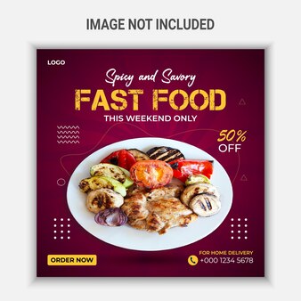Spicy and savory fast food social media post banner template
