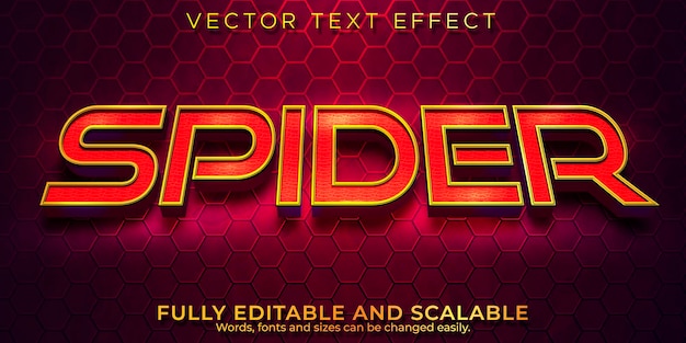 Spider cinematic text effect, editable red and gold text style