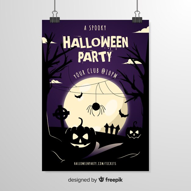 Spider in front of a full moon halloween poster template