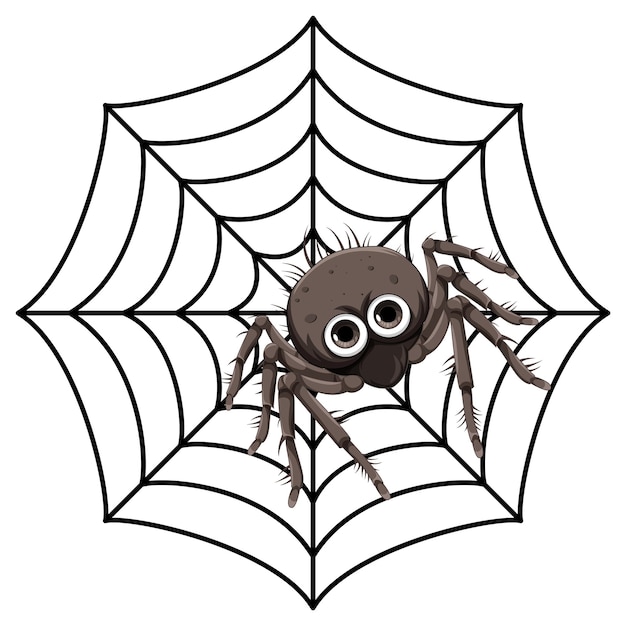 Бесплатное векторное изображение Мультфильм паук на паутине изолирован
