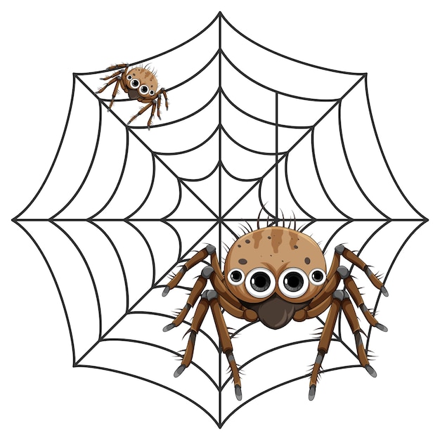 Free vector spider on spider web cartoon isolated