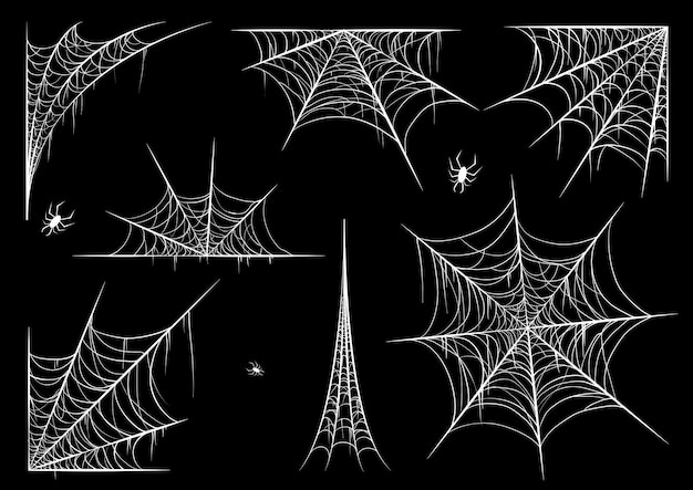 ハロウィーンセットのクモの巣またはクモの巣 プレミアムベクター