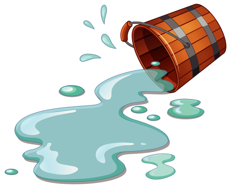 Free Vector spilled bucket water  isolated