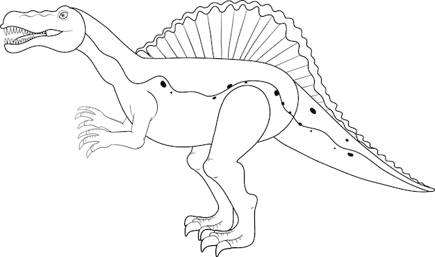 白い背景のスピノサウルス恐竜落書きアウトライン