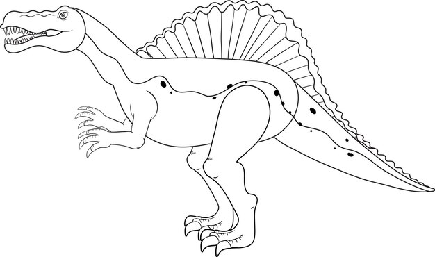 白い背景のスピノサウルス恐竜落書きアウトライン