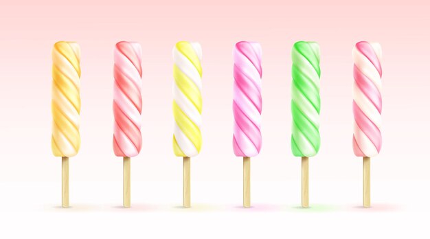 Spiral ice cream fruit popsicle on wooden stick