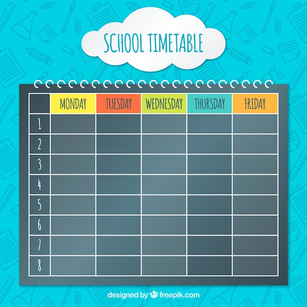 Spiral notebook with school timetable