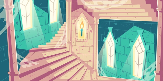 Spiral staircase in castle tower cartoon illustration