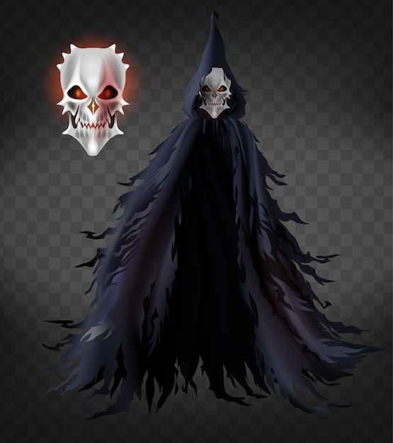 Spirit of death, scary ghost, evil demon in ragged cloak with hood