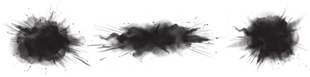 木炭粉末のスプラッシュ石炭砂の爆発黒い砂の雲乾燥した粒子の汚れやストローク汚れた煙孤立したデザイン要素白い背景の暗いテクスチャスミア現実的な3dベクトルセット