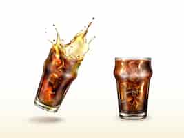 Бесплатное векторное изображение Всплеск холодного чая или кофе с содовой и кубиками льда