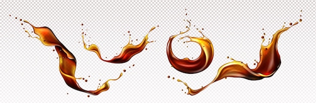 Free vector splashes of cola coffee rum or whiskey drinks