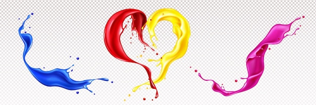 Бесплатное векторное изображение Брызги жидких красок с завитками и изолированными сердечками