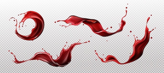 Vettore gratuito spruzzi di succo di vino o bevanda rosso sangue liquido