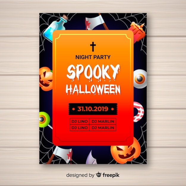 Free vector spooky decorations halloween party poster template