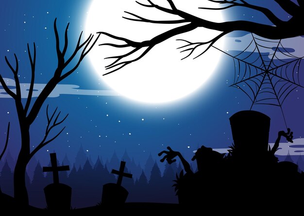 Spooky forest background with full moon