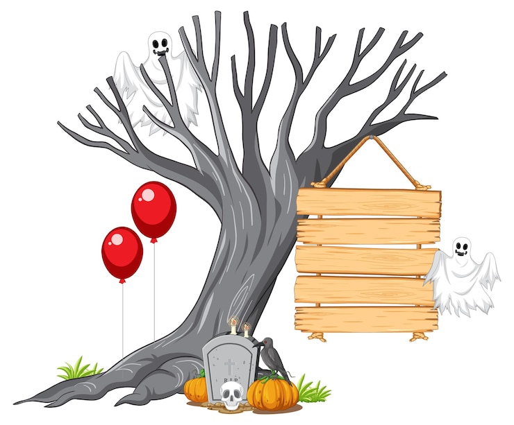 Free Vector spooky graveyard sign halloween theme vector illustration