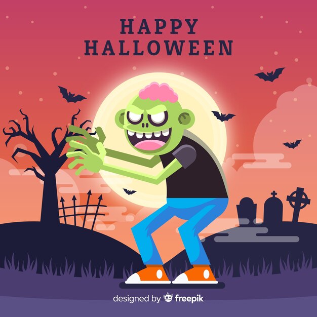 Spooky halloween background with flat design