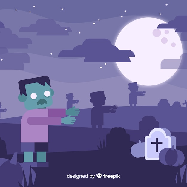 Vettore gratuito spooky halloween background con design piatto