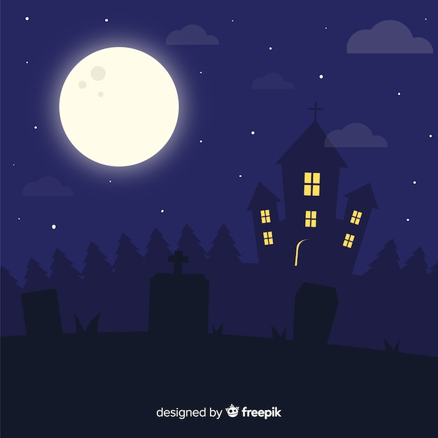 Spooky halloween background with flat design