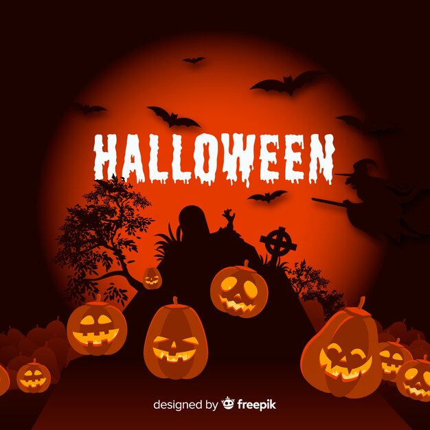 Spooky halloween background with flat design