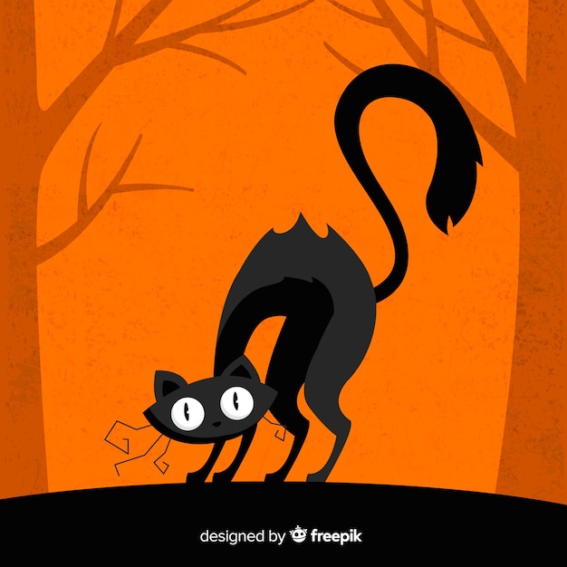 Free vector spooky halloween cat with flat design