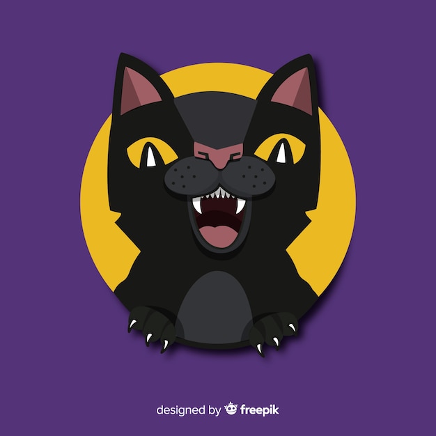 Spooky halloween cat with flat design