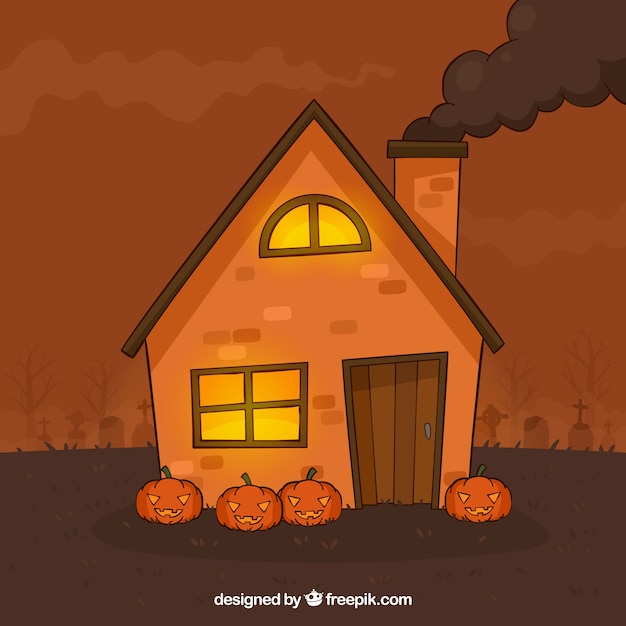 Vettore gratuito spettacolare casa di halloween