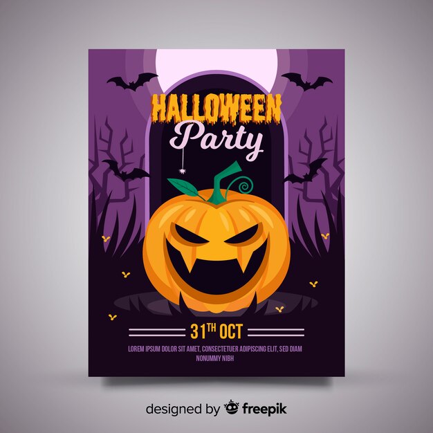 Spooky halloween party poster with flat design