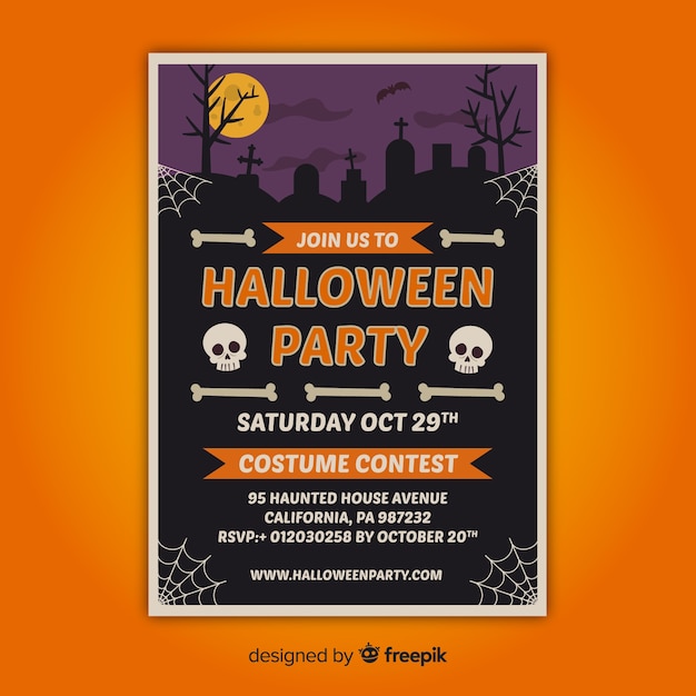 Spooky poster di halloween party con design piatto