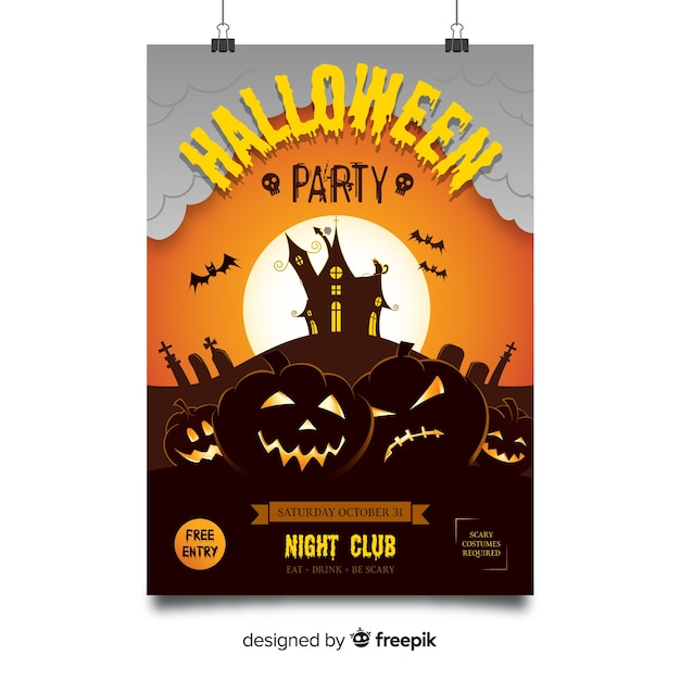 Spooky halloween party poster with flat design