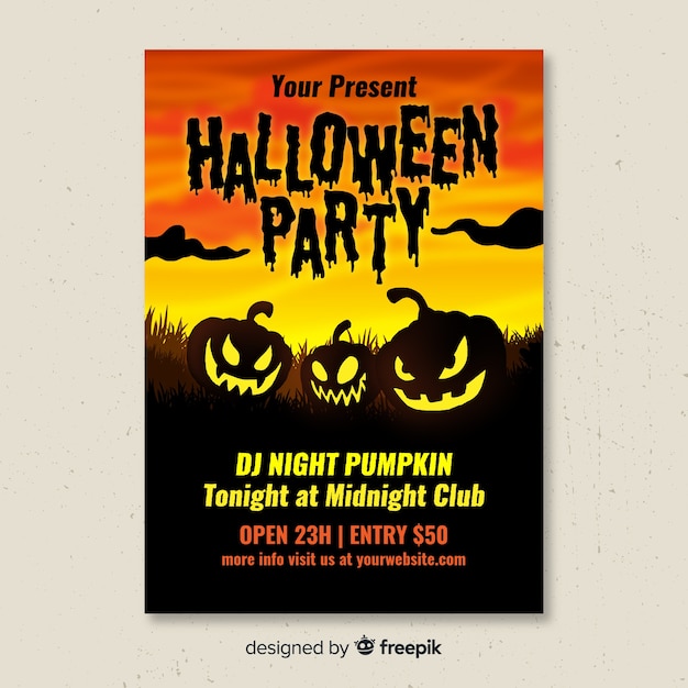 Spooky halloween party poster with flat design