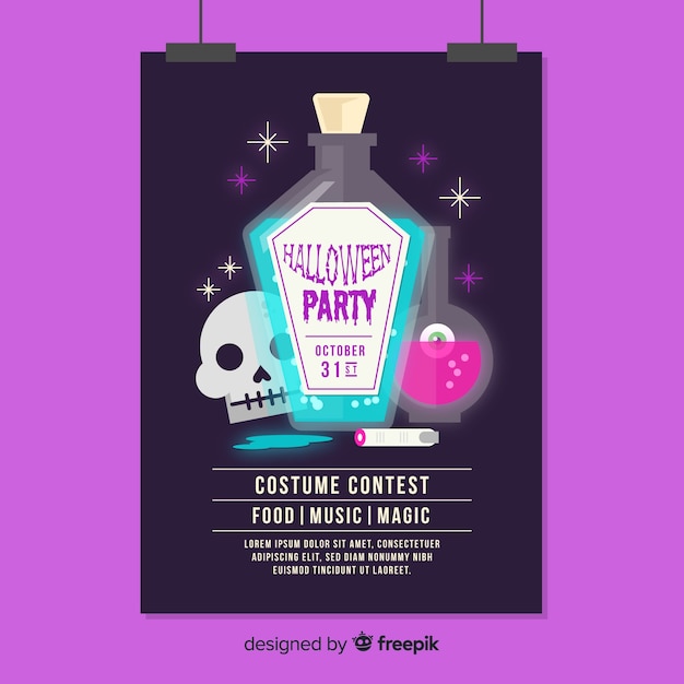 Spooky poster di halloween party con design piatto