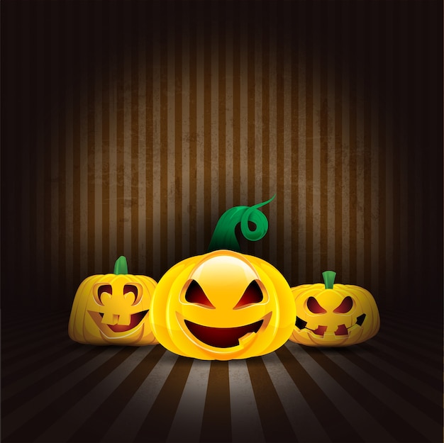 Free vector spooky halloween pumpkins on a grunge style interior