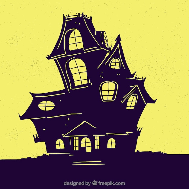 Free vector spooky house with hand drawn style