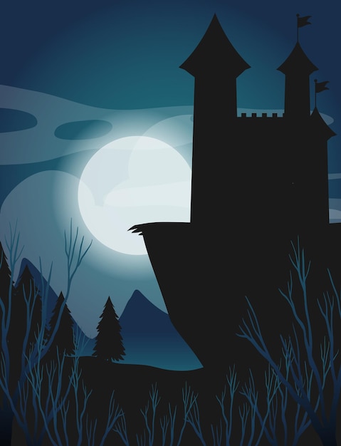 Free vector spooky night background with full moon