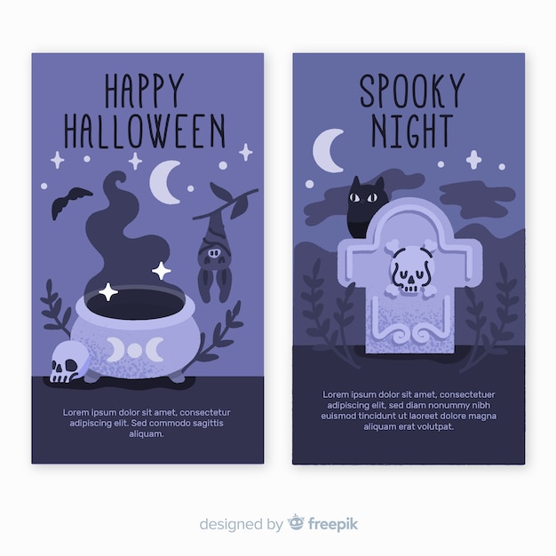 Spooky night hand drawn halloween banners