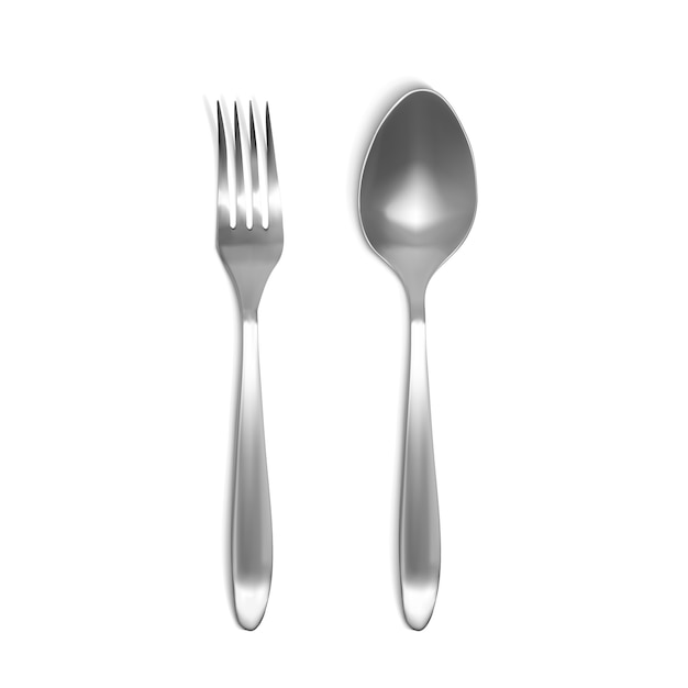 Spoon and fork 3d illustration. isolated realistic set of silver or metal tableware