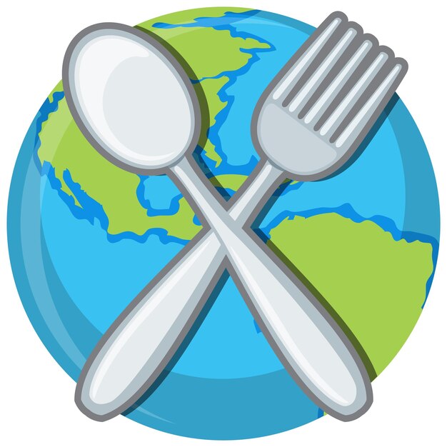 Spoon and fork on earth background